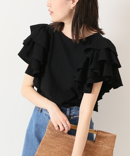 SLOBE IENA（スローブイエナ）の「ラッフルTシャツ◆（Tシャツ/カットソー・レディース・ホワイト系その他/ブラック/ホワイト・FREE）」の20枚目の写真