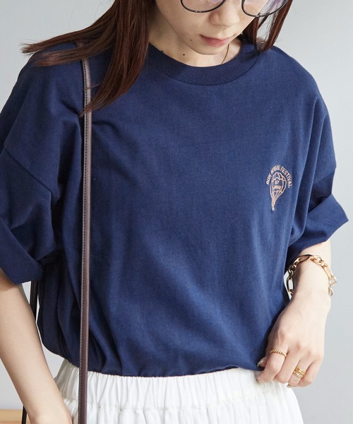 tシャツ ワンポイント刺繍Tシャツ(WEB限定カラーあり) レディース Discoat tシャツ 「WEB限定」ワンポイント刺繍ビッグロングT