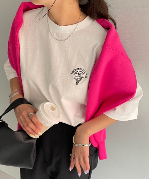 DISCOAT(ディスコート)の「【WEB限定】ワンポイント刺繍半袖Tシャツ(Tシャツ/カットソー・レディース・ホワイト/チャコールグレー/ライトグレー/オフホワイト/ネイビー・FREE)」の13枚目の写真