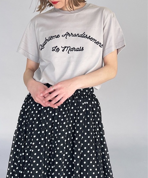PICCIN(ピッチン)の「刺繍ロゴTシャツ(Tシャツ/カットソー・レディース・ネイビー/グレイッシュベージュ/オフホワイト/ライトグリーン・M)」の3枚目の写真