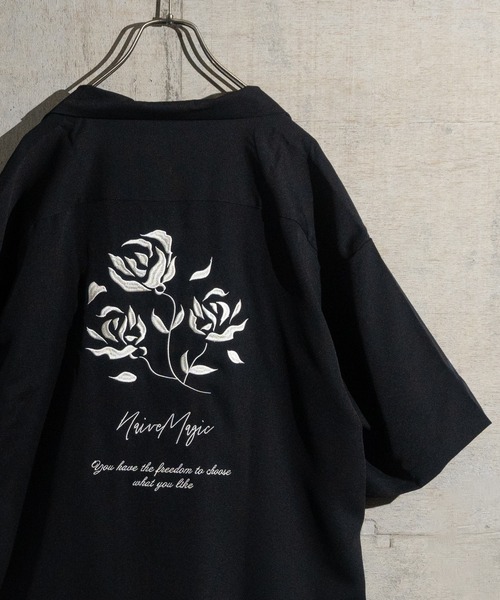 Naive magic(ナイーブマジック)の「【a】ナチュラルストレッチポリエステル とろみルーズサイズ フラワー刺繍 オープンカラー半袖シャツ(シャツ/ブラウス・メンズ・ブラック/グリーン/ホワイト/ブラック系その他/ホワイト系その他/ライトグリーン・MEDIUM/LARGE/X-LARGE)」の22枚目の写真