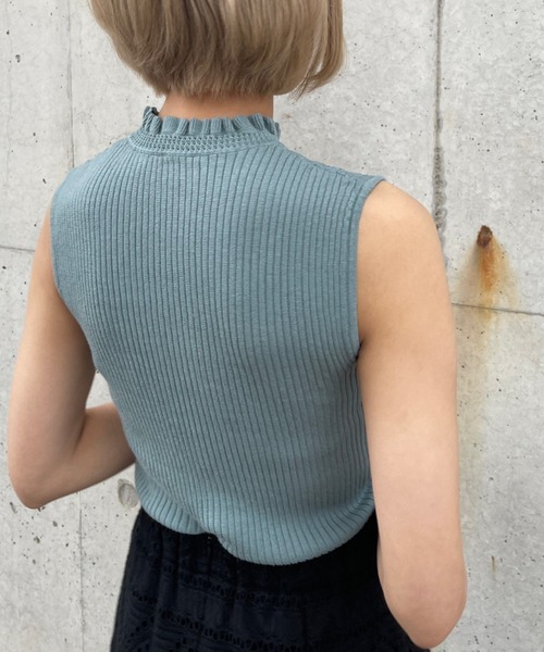 Ezick（エジック）の「ノースリリブプルオーバー（ニット/セーター・レディース・モカ/ブラック/ミント・FREE）」の3枚目の写真