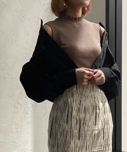 Ezick（エジック）の「ノースリリブプルオーバー（ニット/セーター・レディース・モカ/ブラック/ミント・FREE）」の5枚目の写真