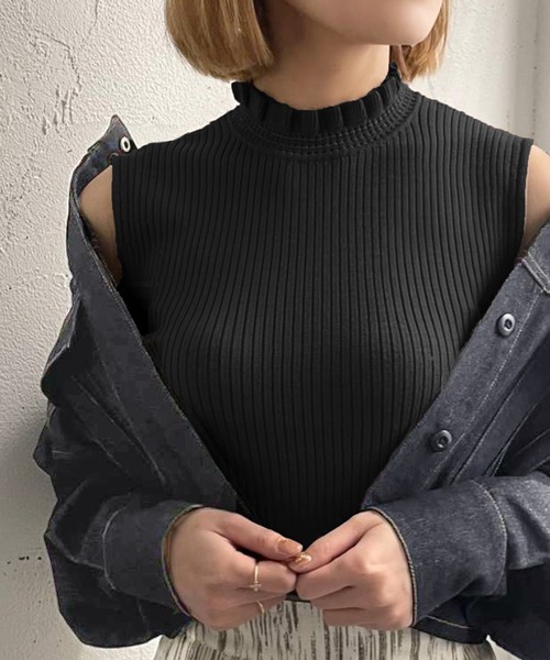 Ezick（エジック）の「ノースリリブプルオーバー（ニット/セーター・レディース・モカ/ブラック/ミント・FREE）」の9枚目の写真