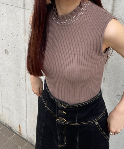 Ezick（エジック）の「ノースリリブプルオーバー（ニット/セーター・レディース・モカ/ブラック/ミント・FREE）」の21枚目の写真