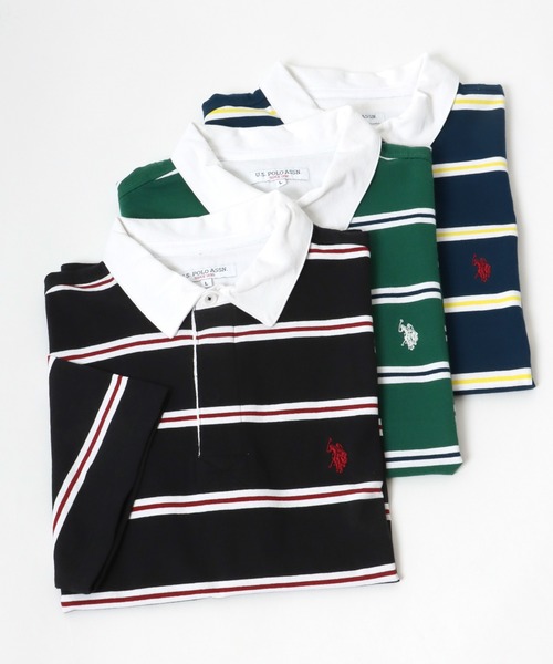 U.S. POLO ASSN.(ユーエスポロアッスン)の「U.S. POLO ASSN. ワンポイントロゴ刺繍 マルチボーダーラガーシャツ/ポロシャツ メンズ レディース(ポロシャツ・メンズ・ホワイト/ブラック/ネイビー/グリーン・LL/M/L)」の1枚目の写真