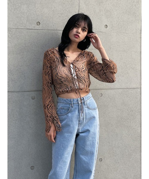 ENVYM（アンビー）の「フロントリボンＢＬ（シャツ/ブラウス・レディース・ブラウン/グレー・FREE）」の14枚目の写真