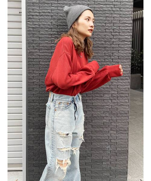 Ungrid（アングリッド）の「【WEB限定】スリーブボリュームワッフルロングスリーブTee（Tシャツ/カットソー・レディース・チャコールグレー/アイボリー/ブルー/オレンジ/ピンク/レッド/ブラウン・FREE）」の9枚目の写真