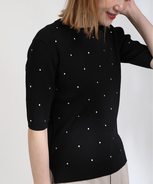 PICCIN(ピッチン)の「ドット柄刺繍ニット(ニット/セーター・レディース・ホワイト/ブラック/ライトグリーン・M)」の2枚目の写真