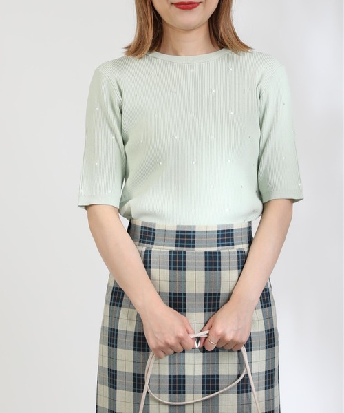 PICCIN(ピッチン)の「ドット柄刺繍ニット(ニット/セーター・レディース・ホワイト/ブラック/ライトグリーン・M)」の11枚目の写真