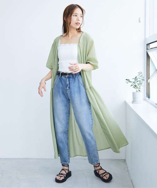 ECRIRE(エクリール)の「シアー羽織ワンピース(シャツワンピース・レディース・グリーン/ブラック・M)」の8枚目の写真