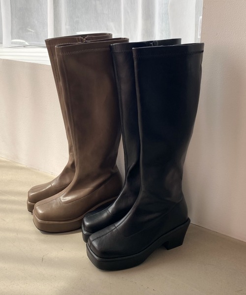 archives（アルシーヴ）の「一体底ロングブーツ（ブーツ・レディース・ブラック/モカ・MEDIUM/LARGE）」の21枚目の写真