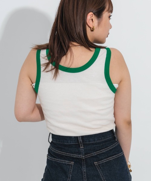 nemne store（ネンネストア）の「2way配色ワッフルタンクトップ（タンクトップ・レディース・オレンジ/アイボリー/ラベンダー・フリー）」の18枚目の写真