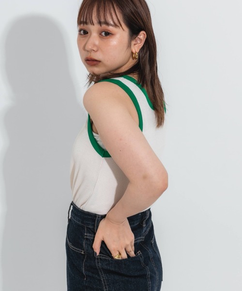 nemne store（ネンネストア）の「2way配色ワッフルタンクトップ（タンクトップ・レディース・オレンジ/アイボリー/ラベンダー・フリー）」の16枚目の写真