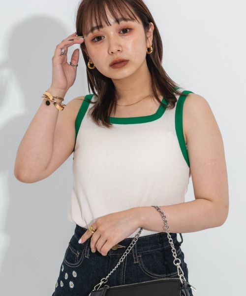 nemne store（ネンネストア）の「2way配色ワッフルタンクトップ（タンクトップ・レディース・オレンジ/アイボリー/ラベンダー・フリー）」の17枚目の写真