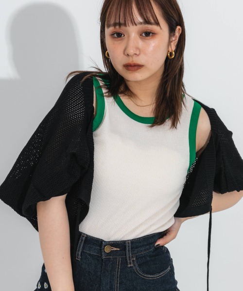 nemne store（ネンネストア）の「2way配色ワッフルタンクトップ（タンクトップ・レディース・オレンジ/アイボリー/ラベンダー・フリー）」の19枚目の写真