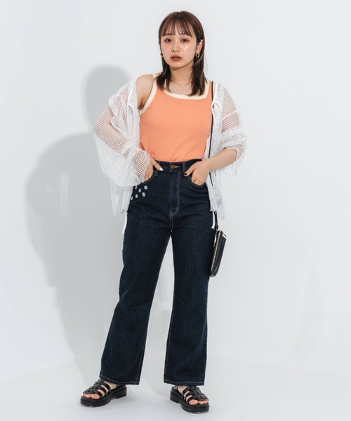 nemne store（ネンネストア）の「2way配色ワッフルタンクトップ（タンクトップ・レディース・オレンジ/アイボリー/ラベンダー・フリー）」の13枚目の写真