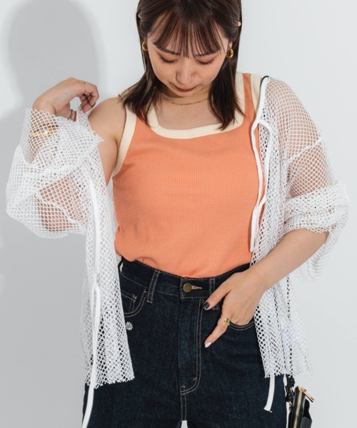 nemne store（ネンネストア）の「2way配色ワッフルタンクトップ（タンクトップ・レディース・オレンジ/アイボリー/ラベンダー・フリー）」の8枚目の写真