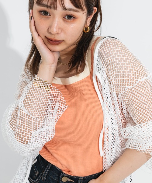 nemne store（ネンネストア）の「2way配色ワッフルタンクトップ（タンクトップ・レディース・オレンジ/アイボリー/ラベンダー・フリー）」の9枚目の写真