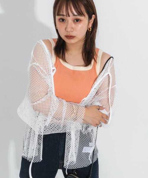 nemne store（ネンネストア）の「2way配色ワッフルタンクトップ（タンクトップ・レディース・オレンジ/アイボリー/ラベンダー・フリー）」の10枚目の写真