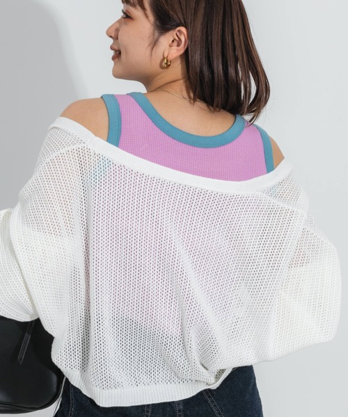 nemne store（ネンネストア）の「2way配色ワッフルタンクトップ（タンクトップ・レディース・オレンジ/アイボリー/ラベンダー・フリー）」の5枚目の写真