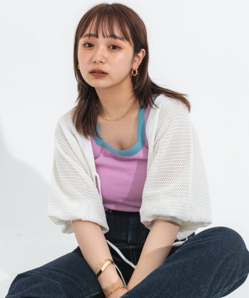 nemne store（ネンネストア）の「2way配色ワッフルタンクトップ（タンクトップ・レディース・オレンジ/アイボリー/ラベンダー・フリー）」の4枚目の写真