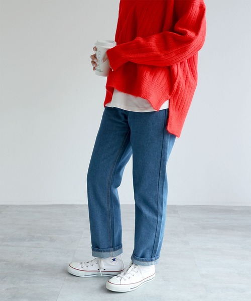 andme（アンドミー）の「デニムストレートパンツ（デニムパンツ・レディース・ブラック/ブルー/サックスブルー・M/L）」の3枚目の写真