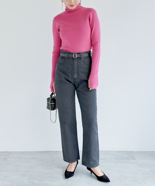 andme（アンドミー）の「デニムストレートパンツ（デニムパンツ・レディース・ブラック/ブルー/サックスブルー・M/L）」の11枚目の写真