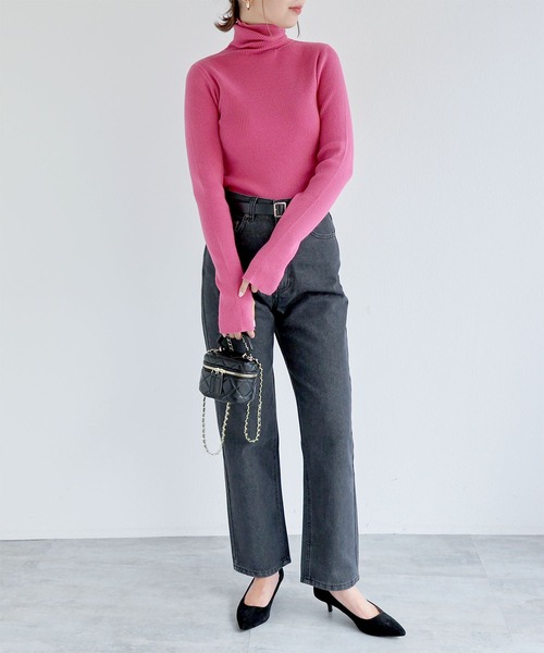 andme（アンドミー）の「デニムストレートパンツ（デニムパンツ・レディース・ブラック/ブルー/サックスブルー・M/L）」の12枚目の写真