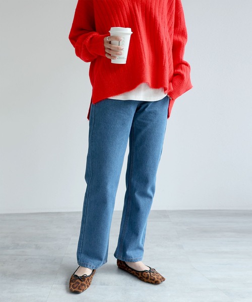 andme（アンドミー）の「デニムストレートパンツ（デニムパンツ・レディース・ブラック/ブルー/サックスブルー・M/L）」の5枚目の写真