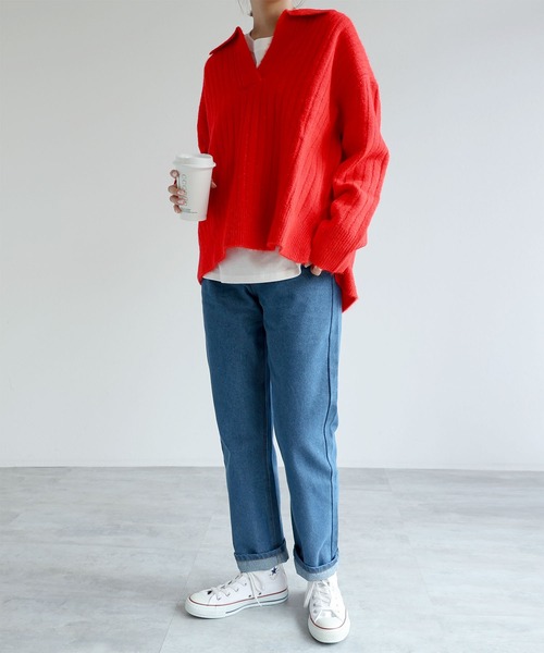 andme（アンドミー）の「デニムストレートパンツ（デニムパンツ・レディース・ブラック/ブルー/サックスブルー・M/L）」の9枚目の写真