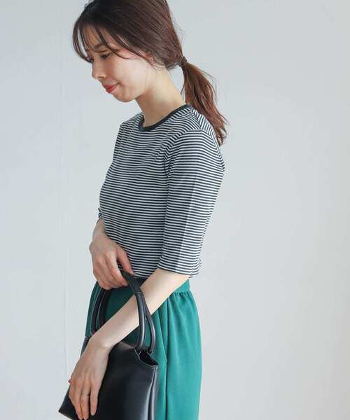 URBAN RESEARCH DOORS（アーバンリサーチドアーズ）の「ミジンボーダーテレコ6分袖Tシャツ（Tシャツ/カットソー・レディース・ブラック/ネイビー/レッド/グリーン・MEDIUM）」の6枚目の写真