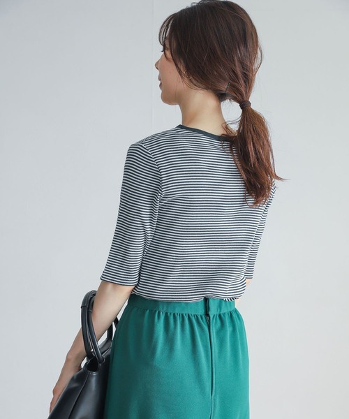 URBAN RESEARCH DOORS（アーバンリサーチドアーズ）の「ミジンボーダーテレコ6分袖Tシャツ（Tシャツ/カットソー・レディース・ブラック/ネイビー/レッド/グリーン・MEDIUM）」の7枚目の写真