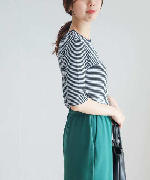 URBAN RESEARCH DOORS（アーバンリサーチドアーズ）の「ミジンボーダーテレコ6分袖Tシャツ（Tシャツ/カットソー・レディース・ブラック/ネイビー/レッド/グリーン・MEDIUM）」の9枚目の写真