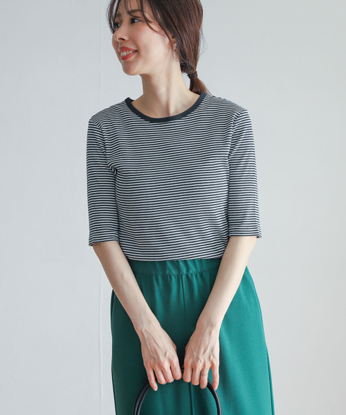 URBAN RESEARCH DOORS（アーバンリサーチドアーズ）の「ミジンボーダーテレコ6分袖Tシャツ（Tシャツ/カットソー・レディース・ブラック/ネイビー/レッド/グリーン・MEDIUM）」の10枚目の写真