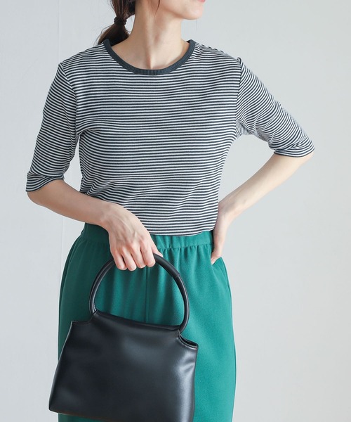 URBAN RESEARCH DOORS（アーバンリサーチドアーズ）の「ミジンボーダーテレコ6分袖Tシャツ（Tシャツ/カットソー・レディース・ブラック/ネイビー/レッド/グリーン・MEDIUM）」の11枚目の写真