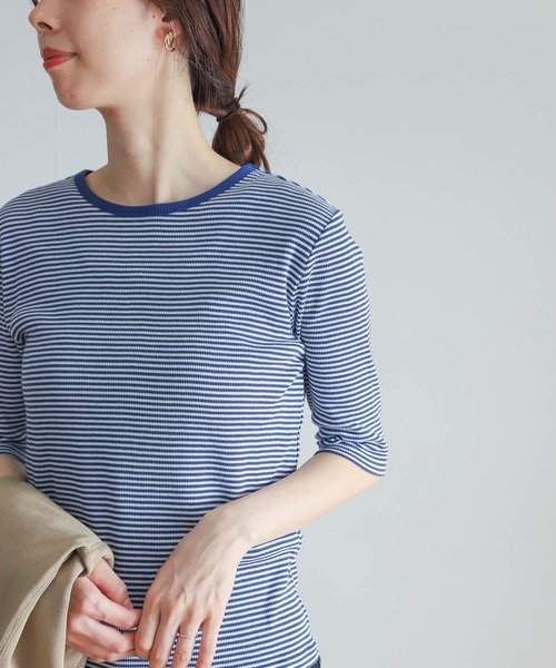 URBAN RESEARCH DOORS（アーバンリサーチドアーズ）の「ミジンボーダーテレコ6分袖Tシャツ（Tシャツ/カットソー・レディース・ブラック/ネイビー/レッド/グリーン・MEDIUM）」の17枚目の写真