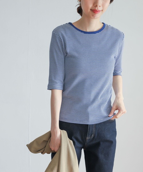 URBAN RESEARCH DOORS（アーバンリサーチドアーズ）の「ミジンボーダーテレコ6分袖Tシャツ（Tシャツ/カットソー・レディース・ブラック/ネイビー/レッド/グリーン・MEDIUM）」の19枚目の写真