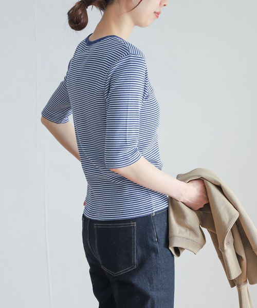 URBAN RESEARCH DOORS（アーバンリサーチドアーズ）の「ミジンボーダーテレコ6分袖Tシャツ（Tシャツ/カットソー・レディース・ブラック/ネイビー/レッド/グリーン・MEDIUM）」の21枚目の写真