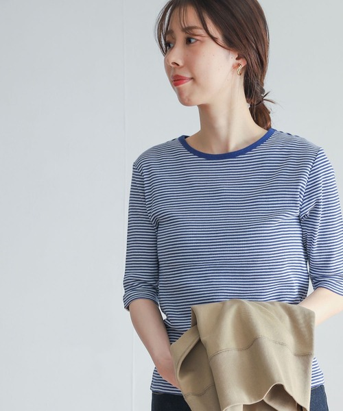 URBAN RESEARCH DOORS（アーバンリサーチドアーズ）の「ミジンボーダーテレコ6分袖Tシャツ（Tシャツ/カットソー・レディース・ブラック/ネイビー/レッド/グリーン・MEDIUM）」の22枚目の写真