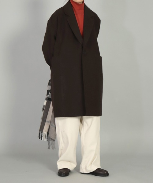 BASISBROEK（バシスブルック）の「[BASISBROEK] EGG メルトンウールオーバーコート（チェスターコート・レディース・ブラウン/ブラック/ベージュ・1）」の12枚目の写真