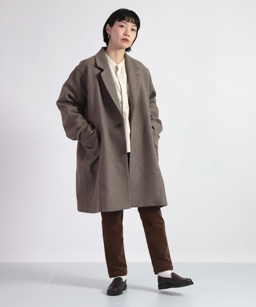BASISBROEK（バシスブルック）の「[BASISBROEK] EGG メルトンウールオーバーコート（チェスターコート・レディース・ブラウン/ブラック/ベージュ・1）」の8枚目の写真