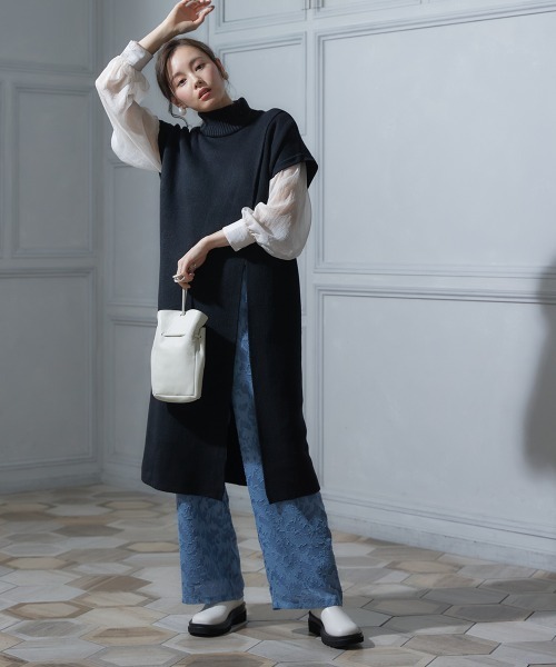 miclat（ミクラ）の「大きいサイズ シアージャガードワイドパンツ miclat（その他パンツ・レディース・ブラック/グレイッシュブルー・LL/4L/3L/L）」の3枚目の写真