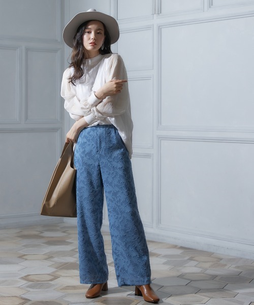 miclat（ミクラ）の「大きいサイズ シアージャガードワイドパンツ miclat（その他パンツ・レディース・ブラック/グレイッシュブルー・LL/4L/3L/L）」の4枚目の写真