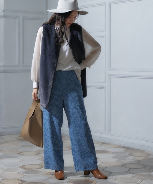 miclat（ミクラ）の「大きいサイズ シアージャガードワイドパンツ miclat（その他パンツ・レディース・ブラック/グレイッシュブルー・LL/4L/3L/L）」の6枚目の写真