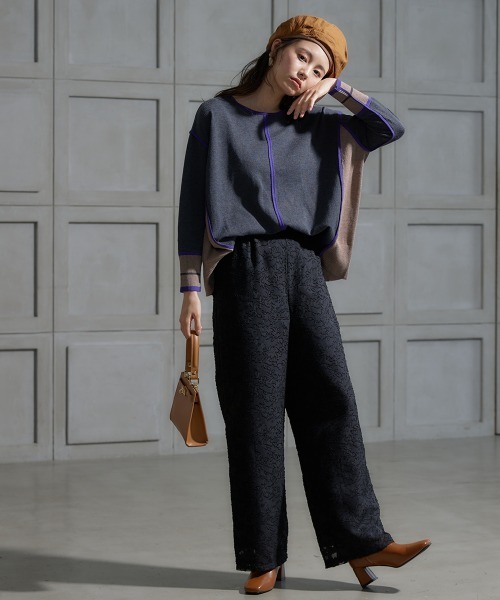 miclat（ミクラ）の「大きいサイズ シアージャガードワイドパンツ miclat（その他パンツ・レディース・ブラック/グレイッシュブルー・LL/4L/3L/L）」の11枚目の写真