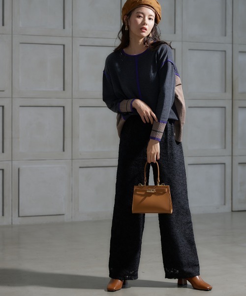 miclat（ミクラ）の「大きいサイズ シアージャガードワイドパンツ miclat（その他パンツ・レディース・ブラック/グレイッシュブルー・LL/4L/3L/L）」の5枚目の写真