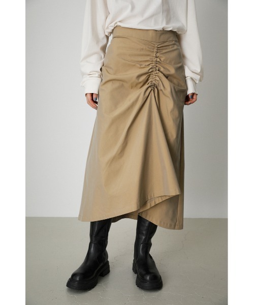 AZUL by moussy（アズールバイマウジー）の「SHIRRING CHAMBRAY MIDI SKIRT/シャーリングシャンブレーミディスカート（スカート・レディース・ダークグリーン/ベージュ・SMALL/MEDIUM）」の6枚目の写真