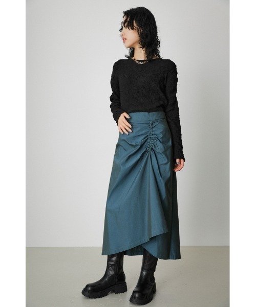 AZUL by moussy（アズールバイマウジー）の「SHIRRING CHAMBRAY MIDI SKIRT/シャーリングシャンブレーミディスカート（スカート・レディース・ダークグリーン/ベージュ・SMALL/MEDIUM）」の13枚目の写真