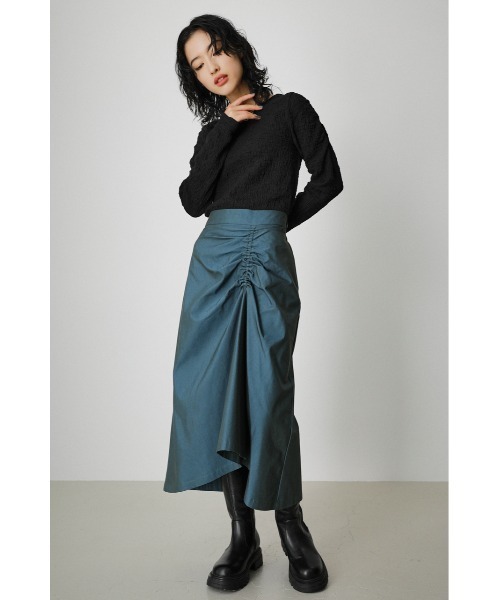 AZUL by moussy（アズールバイマウジー）の「SHIRRING CHAMBRAY MIDI SKIRT/シャーリングシャンブレーミディスカート（スカート・レディース・ダークグリーン/ベージュ・SMALL/MEDIUM）」の14枚目の写真